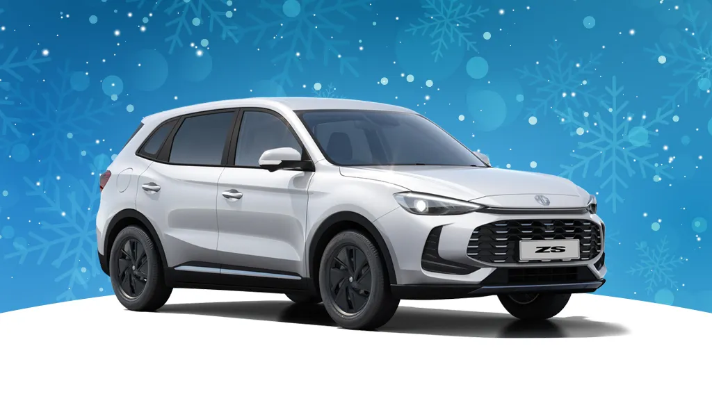 MG ZS con sfondo Natalizio azzurro con neve